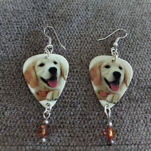 Selling Women's YELLOW LAB DOG BREED GUITAR PICK EARRINGS